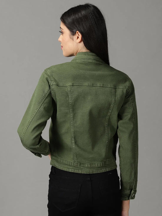 Women's Olive Solid Open Front Jacket-GZ-5577-Olive