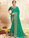 Saree Mall Women's Vichitra  Sea Green Embellished Designer Saree With Blouse Piece-NISHA1003