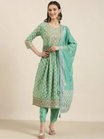 Women Green Floral Kurta Set-GW-3683-Green