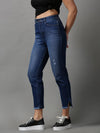 Women's Blue Solid Boyfriend Fit Denim Jeans-IM-9876-1-Blue