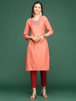 Women's Orange Solid Straight Kurta-DF-1211-Orange