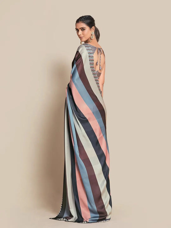 Avanshee Women's Latest Bollywood Striped Satin Saree With Unstiched Blouse-AVN-8082-GREY