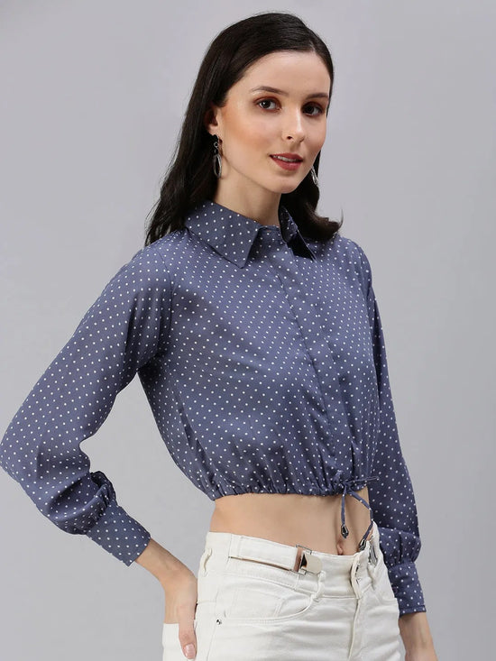 Women's Blue Polka Dots Crop Top-AE-7036-Grey