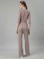 Women Brown Striped Tracksuit-AF-2052-Brown