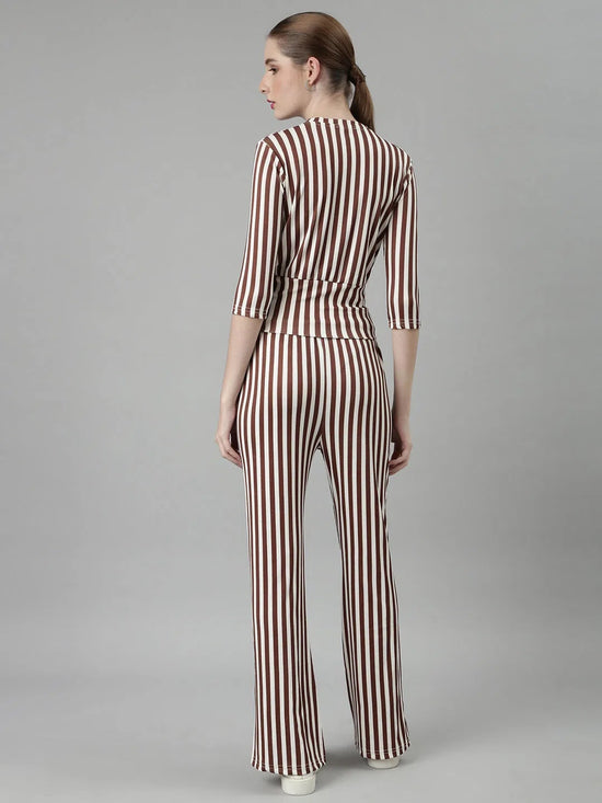 Women Brown Striped Tracksuit-AF-2052-Brown