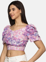 Floral Purple Wrap Crop Top-17343