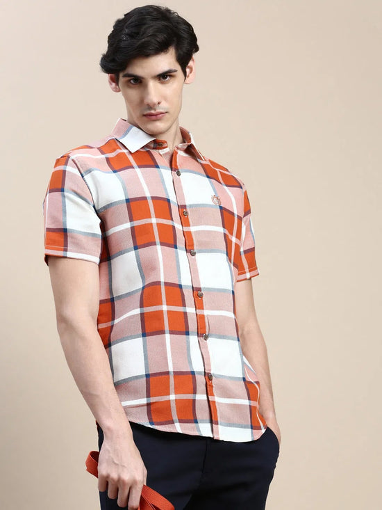 Men Orange Checked Casual Shirt-WILLACHECKS-97-Orange