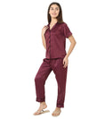 Smarty Pants Women's Silk Satin Wine Color Night Suit-SMNSP-926-S