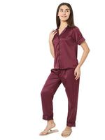 Smarty Pants Women's Silk Satin Wine Color Night Suit-SMNSP-926-S