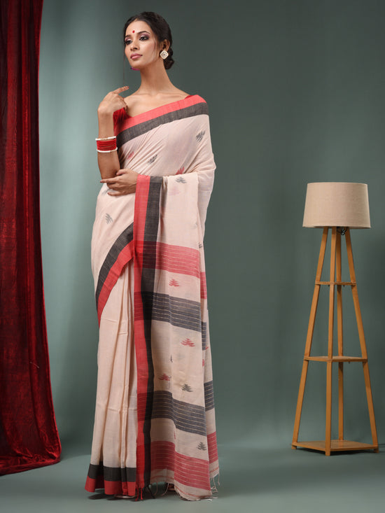 Cream Cotton Handwoven Soft Saree-MA50CT06550091