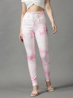 Women's Pink Solid Skinny Fit Denim Jeans-GZ-5138-Pink