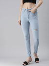 Women's Blue Solid Denim Skinny Jeans-GZ-5157-A-Blue