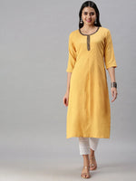 Women's Yellow Solid Straight Kurta-SKC3164-Yellow