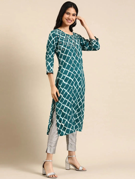 Women's Blue Tie Dye Straight Kurta-AT-A396-K-Teal