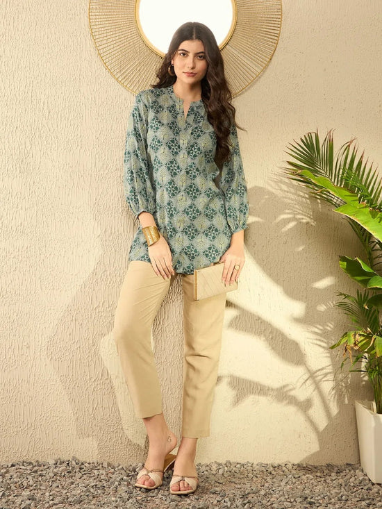 Ahika Women Grey Rayon Blend Geometric Printed Regular Tunic-VT1307