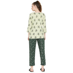 Smarty Pants Women's Cotton Green Color Floral Print Night Suit