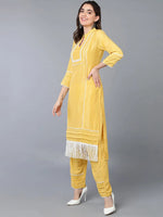 Poly Silk Yellow Solid Kurta Pant With