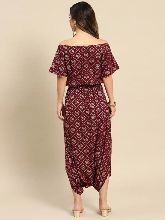 Drop Shoulder dhoti jumpsuit in Wine Color