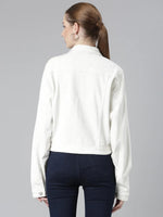 Women White Solid Denim Jacket-IM-10714-White