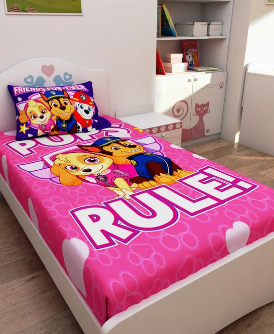 Athom Living Friends Forever Paw Patrol Digital Printed Cotton Kids Single Bedsheet 147x223 cm with Pillow Cover-PAW-03-240-S