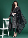 Indo Era Black Printed Straight Kurta Trousers With Dupatta set