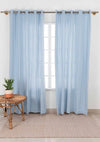 Gingham Woven 100% cotton geometric curtain for living room - Room darkening - Powder Blue - Pack of 1-230823366