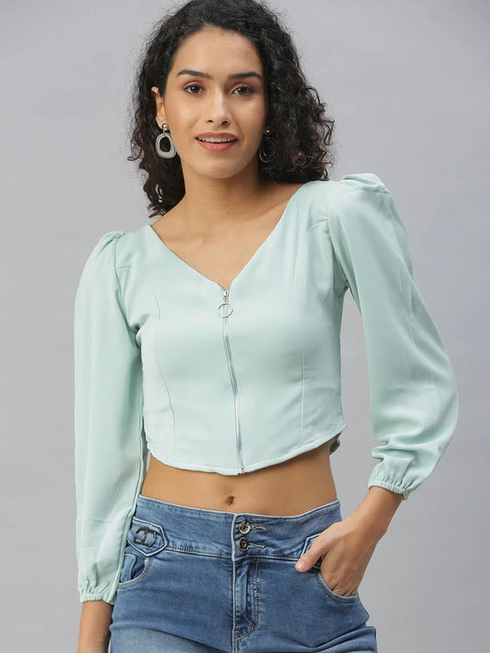 Women's Green Solid Crop Tops-AE-10313-Seagreen