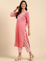 Women's Pink Printed Kurta Set-GW-458-Pink