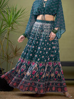 Women Green Floral Anarkali Skirt