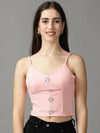 Women's Pink Solid Fitted Crop Top-TG-213-Pink