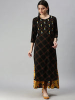 Women's Black Printed Kurta Set-GW1784-Black