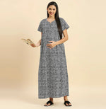 MomToBe Ethnic Motifs Printed Pure Cotton Maxi Maternity Nightdress-2021mtbblkprntfn-Free