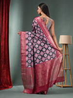 Charcoal Blended Silk Handwoven Ajrakh Print Saree-MA50BSL34830017