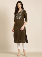 Women Olive Solid Straight Kurta-NJ-3622212-Olive