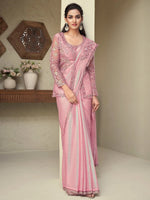 Saree Mall Women's Georgette Pink Embellished Designer Saree With Blouse Piece-SILVER28007D