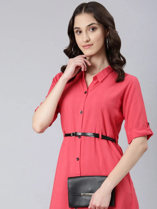 Women Peach Solid Shirt Dress-DF-1508-Peach