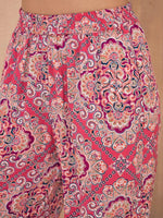 Women Pink Ethnic Motif High Low Shirt With Pocket Jogger Pants