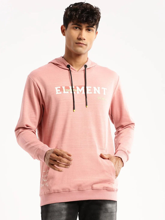 Men Peach Hooded Typography Pullover-SCPW307-Peach