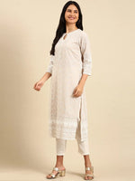 Women's Beige Embroidered Kurta Set-UB-2368-Beige