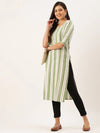 Women's Green Striped Straight Kurta-SKC-3235-Greenwhite