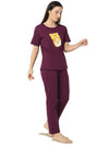 Smarty Pants Women's Cotton Lycra Wine Color Teddy Print Night Suit