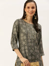 Women's Grey Embellished Straight Kurtas-HO-1448-Grey