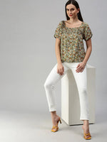 Women's Green Printed Tops-ON-01-Greenmulti