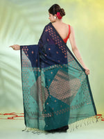 Navy Blue Cotton Saree With Geomatric Patterns-MA66BCT43830038