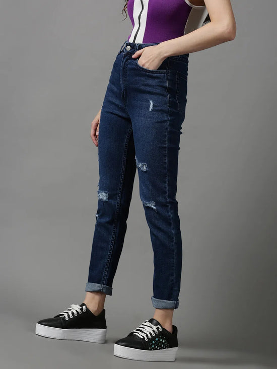 Women's Navy Blue Solid Slim Fit Denim Jeans-GZ-5303-Navyblue