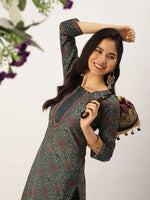 Women's Green Printed Straight Kurtas-AT-A424-K-Green