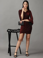 Women's Red Solid Wrap Dress-SRA-1335-Red