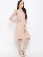 Shoulder strap frill dress in Skin