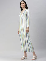 Women's White Striped Jumpsuit-AE-9967-White