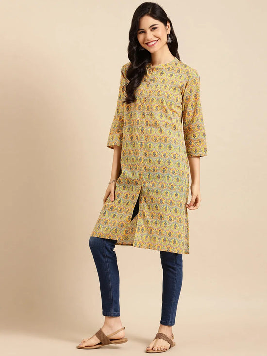 Women's Yellow Printed Straight Kurta-RF-9703-Yellow